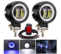 NWpangu Luces antiniebla de conducción de motocicleta, 3 "redondos LED proyectores antiniebla lámparas auxiliares faros de luz 12V 24V con interruptor de manillar de 3 cables (azul)