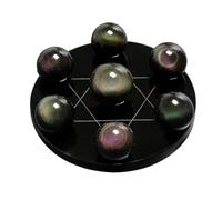 NWPNLXEA Black Obsidian Crystal Ball Sphere 7 Crystals Kit W/Black Stand，Crystals Tumbled Stones Set Lucky Decoration Palm TouchStones,5.9"