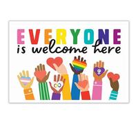 NWPNLXEA Colorful Everyone is Welcome Here Poster, Inclusion Rainbow Diversity Wall Art, Uplifting Decor for School Classroom Teacher Framed,12x18inch(30x45cm)