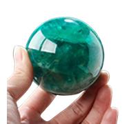 NWPNLXEA Crystal Ball Green Fluorite with Wood Stand Polished Gemstone Spheres Sculpture Figurine for Divination & Feng Shui,75mm