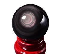 NWPNLXEA Crystal Ball with Wooden Stand Obsidian Ornament Lucky Transfer Office Desktop Feng Shui Divination Home Decor Ornaments,9cm/3.5in
