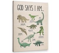 NWPNLXEA Dinosaur Bible Verse Wall Art - God Says I Am Christian Canvas Print, Framed Inspirational Decor for Children's Room, Playroom, Bedroom Framed,12x18inch(30x45cm)