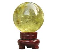 NWPNLXEA Feng Shui Citrine Crystal Ball Magic Gemstone Sphere Sculpture Figurine with Wood Stand for Wealth Luck Success Home Office Decoration,7~8cm