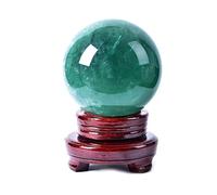 NWPNLXEA Feng Shui Ornaments Crystal Green Divination Sphere Ball with Wood Stand, 3.1 Inch Diameter Witchcraft (9cm)