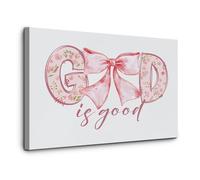 NWPNLXEA Gift for Her, God is Good All The Time Wall Print, Coquette Pink Bow Bible Verse Art for Girls Bedroom, Dorm, Apartment Framed,08x12inch(20x30cm)