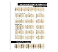NWPNLXEA Guitar Lover's Gift - The 5 Minor Pentatonic Scale Shapes Poster, Cool Music Theory Wall Art for Bedroom, Jam Room or Guitar Shop, Canvas Print Framed,08x12inch(20x30cm)