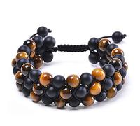 NWPNLXEA Home Collections Pulsera con dijes de piedra de lava difusor de aceites esenciales colorido siete piedras volcánicas pulsera de tres filas de gemas naturales pulsera ajustable para hombres y