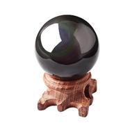 NWPNLXEA Rainbow Eye Black Obsidian Sphere Crystal Ball with Wooden Stand, Crystals for,Witchcraft Halloween Home Decorations,40mm