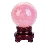NWPNLXEA Rose Quartz Crystal Sphere Ball Ornament with Wood Stand for Decoration, Scrying Mirror, Feng Shui,80mm