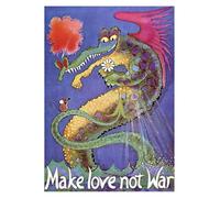 NWPNLXEA Spiritual Wall Art Dragon Print, Make Love Not War Quote with Eastern Mythology, Bohemian Decor for Yoga Studio Unframed,12x18inch(30x45cm)