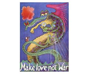 NWPNLXEA Spiritual Wall Art Dragon Print, Make Love Not War Quote with Eastern Mythology, Bohemian Decor for Yoga Studio Unframed,12x18inch(30x45cm)