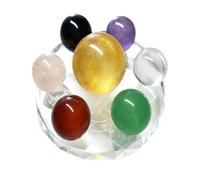 NWPNLXEA Stone Set of 7 Crystal Balls with Stand Made of Yellow Calcite Black Obsidian Rose Clear Quartz