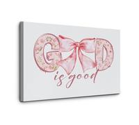 NWPNLXEA Sweet & Blessed Coquette Canvas - God is Good Inspirational Art with Floral and Bow Design for Young Woman's Space Framed,12x18inch(30x45cm)