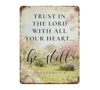 NWPNLXEA Trust in the Lord Proverbs 3 5 Bible Verse Metal Tin Sign Vintage Floral Wall-Art Rustic Christian Decor for Home Church 8 X 12 inch
