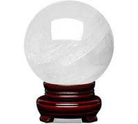 NWPNLXEA White Crystal Stone Ball Feng Shui Round Ornament Polished Power Divination Sphere ith Wood Stand for Display,8cm/3.14in