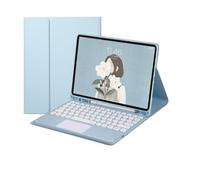 NXCVBNKZJ kuaijiexiaopu Funda Protectora de Cuero for Teclado con Tapa Redonda, Adecuada for Amazon Fire HD10 /PLUS-2021/2023 de 10,1 Pulgadas(Mist Blue+Touch Keyboard)