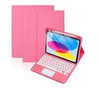 NXCVBNKZJ kuaijiexiaopu Leather Case Magnetic Pen Slot, Seven-Color Backlit Touch Keyboard Compatible with iPad 10th/11th Gen (10.9/11 Inch 2022-2025) A16(Begonia Red+Keyboard)