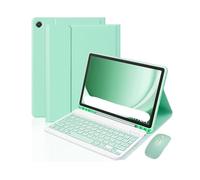 NXCVBNKZJ kuaijiexiaopu Leather Case with Pen Slot, Keyboard and Mouse Kit Suitable for Samsung Galaxy Tab A11+ 2025/A9+ 11 Inch 2023 SM-X215/X216(Light Green+RGB Backlit KB+Mouse)