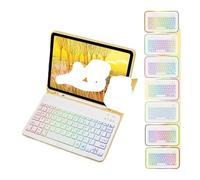 NXCVBNKZJ kuaijiexiaopu Leather Soft Case with Pen Slot, RGB QWERTY Keyboard Compatible with iPad 11th (A16)/10th Generation 10.9-Inch Universal(Yellow+RGB Keyboard)