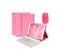 NXCVBNKZJ kuaijiexiaopu Leather Soft Case with Pen Slot, RGB QWERTY Keyboard Compatible with iPad 11th (A16)/10th Generation 10.9-Inch Universal(Begonia Red+RGB Keyboard+Mouse)