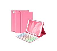 NXCVBNKZJ kuaijiexiaopu Leather Soft Case with Pen Slot, RGB QWERTY Keyboard Compatible with iPad 11th (A16)/10th Generation 10.9-Inch Universal(Begonia Red+RGB Keyboard)