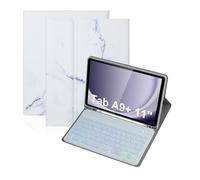NXCVBNKZJ kuaijiexiaopu RGB Backlit Keyboard Marble Patterned Colorful Shell Case Suitable for Samsung Galaxy Tab A11 Plus/A9+ 11 Inch 2023 SM-X210/X215/X216(Keyboard+Marble White)