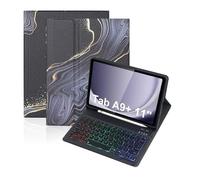 NXCVBNKZJ kuaijiexiaopu RGB Backlit Keyboard Marble Patterned Colorful Shell Case Suitable for Samsung Galaxy Tab A11 Plus/A9+ 11 Inch 2023 SM-X210/X215/X216(Keyboard+Black Gold)