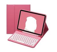 NXCVBNKZJ kuaijiexiaopu Round Keycap Keyboard Protective Leather Cover Suitable for iPad Air11 (2025)/Air4/5/6-10.9 Inch Universal(Begonia Red+Keyboard)