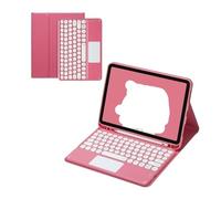 NXCVBNKZJ kuaijiexiaopu Round Keycap Keyboard Protective Leather Cover Suitable for iPad Air11 (2025)/Air4/5/6-10.9 Inch Universal(Begonia Red+Touch Keyboard)