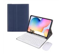 NXCVBNKZJ kuaijiexiaopu Square/Round Keycap Keyboard, Protective Case with Pen Slot Suitable for Samsung Galaxy Tab S6 Lite 10.4 Inch P625 2024(Dark Blue+White keycap KB+Mouse)