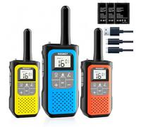 NXGKET Walkie Talkie Niños Recargable, 24 Horas de Tiempo de Trabajo, 5 km de Largo Alcance, 16 Canales, Función VOX, Walkie Talkies para Acampadas y Senderismo al Aire Libre, Paquete de 3