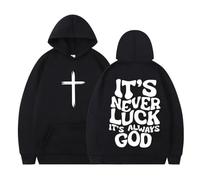 NXKAFAH Sudadera con Capucha con Estampado Vintage Cristiano para Hombre y Mujer, Estilo estético, de Manga Larga, Estilo Informal, con Texto It's Never Luck Its Always God