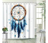 NXMYDBD Cortina de Ducha atrapasueños - Plumas Azules de ensueño, Estilo Acuarela, Paisaje Natural, Separador de bañera, decoración del hogar 90(W) x(H) 195cm