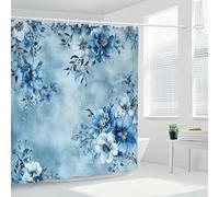 NXMYDBD Cortina de Ducha Azul con Estampado Floral Estilo Bohemio, diseño detallado sobre Fondo Suave, con Ganchos, poliéster Duradero, Cortina divisoria 95(W) x(H) 260cm