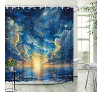 NXMYDBD Cortina de Ducha con diseño de Puesta de Sol: Estrellas y Nubes entrelazadas, Paisaje Natural, poliéster, decoración para baño, con Ganchos 213(W) x(H) 175cm