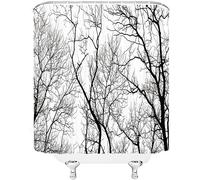 NXMYDBD Cortina de Ducha con Ramas de árboles, diseño en Blanco y Negro con Patrones complejos de árboles de Invierno para decoración de bañeras y baños, Incluye Ganchos 80x200cm/(WxH)