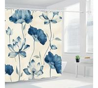 NXMYDBD Cortina de Ducha Floral Azul, Loto sobre Fondo Crema, Impermeable, poliéster Duradero, con Ganchos, para Separador de baño 280(W) x(H) 220cm