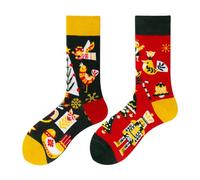 NxnChc Calcetines divertidos para mujeres y hombres unisex muchos motivos animales comida fruta deporte arte algodón regalo asimétrico patrón izquierdo y derecho, Navidad-4, 35-42