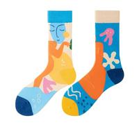 NxnChc Calcetines divertidos para mujeres y hombres unisex muchos motivos animales comida fruta deporte arte algodón regalo asimétrico patrón izquierdo y derecho, playa., 35-42