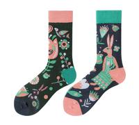 NxnChc Calcetines divertidos para mujeres y hombres unisex muchos motivos animales comida fruta deporte arte algodón regalo asimétrico patrón izquierdo y derecho, Conejo y flores, 35-42
