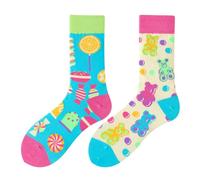 NxnChc Calcetines Divertidos Unisex para Mujer y Hombre con Diseños Asimétricos en Par - Temas Caramelos de Ositos de Goma Animales, Comida, Fruta, Deporte y Arte en Algodón - Ideal para Regalos