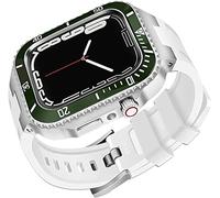 NXNONEPD Ceramics Bezel With Silicone Watch Strap Mod Kit，For Series 8 7 45mm，Modified Set Steel Cover With Band，For iwatch 6 5 4 SE 44mm