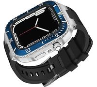 NXNONEPD Ceramics Bezel With Silicone Watch Strap Mod Kit，For Series 8 7 45mm，Modified Set Steel Cover With Band，For iwatch 6 5 4 SE 44mm