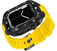 NXNONEPD Ceramics Bezel With Silicone Watch Strap Mod Kit，For Series 8 7 45mm，Modified Set Steel Cover With Band，For iwatch 6 5 4 SE 44mm