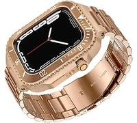 NXNONEPD Ceramics Bezel With Silicone Watch Strap Mod Kit，For Series 8 7 45mm，Modified Set Steel Cover With Band，For iwatch 6 5 4 SE 44mm