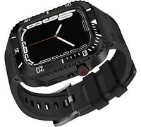 NXNONEPD Ceramics Bezel With Silicone Watch Strap Mod Kit，For Series 8 7 45mm，Modified Set Steel Cover With Band，For iwatch 6 5 4 SE 44mm