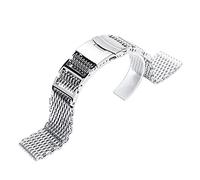 NXNONEPD Watch Straps,20mm 22mm 24mm Silver Replacement Folding Closure with Safety Shark Mesh Men's Bracelet Stainless Steel + 2 Spring,Replacement Watch Band (Band Width:24mm)