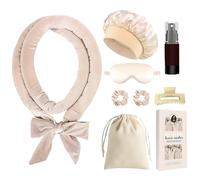 NXPUXP 8 PCS Rizador Pelo Sin Calor,Rulos de Terciopelo,Banda Rizadora sin Calor Con Clip de Pelo Cinta,para Cabello Largo y Mediano - Caqui