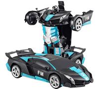 NXPZ Coche Teledirigido Infantil, Juguete de Auto Robot Transformable 2 en 1, Coche de Control Remoto con Luces LED, para Niños y Niñas de 3 a 12 Años, Cumpleaños（Azul）