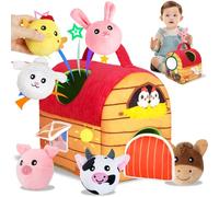 NXPZ Juguetes Bebes 6-12 Meses, Juguetes Montessori para Bebés, Juguete Sensorial de Granja con Animales de Peluche Suaves y Espejo, Regalo para Niños y Niñas de 3 6 9 12 Meses